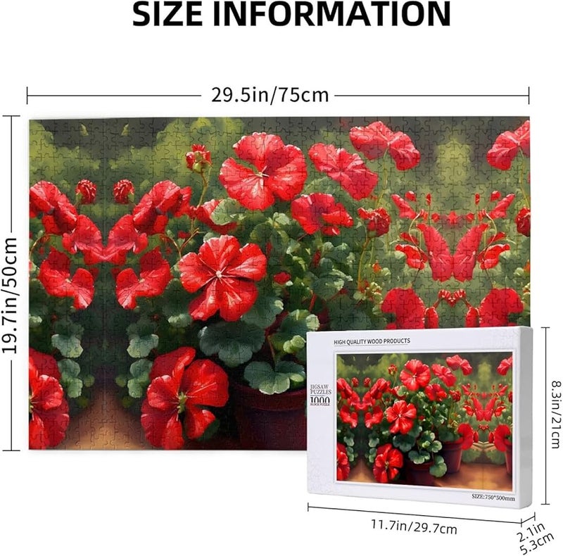 لغز بازل فايا الأحمر من نبات الجيرانيوم 1000 قطعة للكبار، هدية ديكور للمنزل مقاس 29.5 × 19.7 بوصة - Image 3